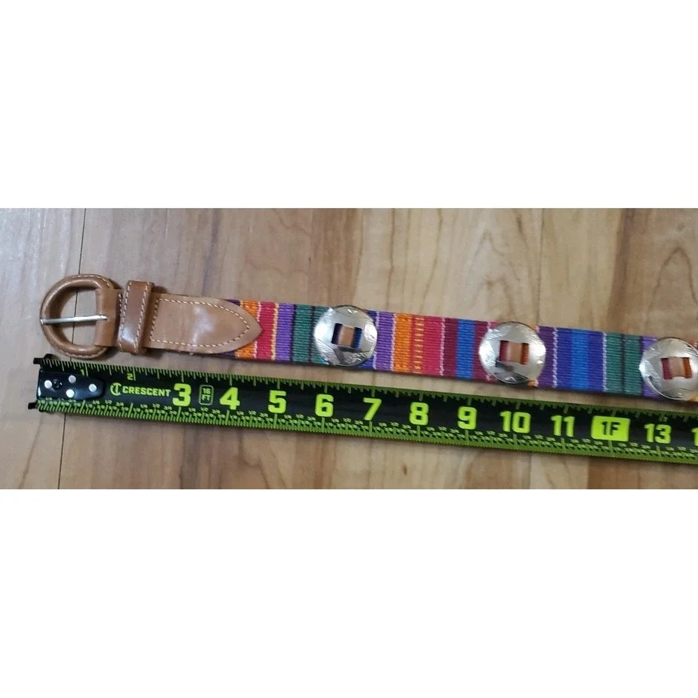 Womens Leather Covered Buckle Guatemala Concho Multicolor Woven‎ Belt Size M/L